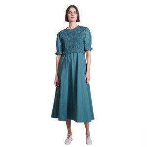 Apiece Apart Piedra Smocked Organic Cotton Midi Dress Large